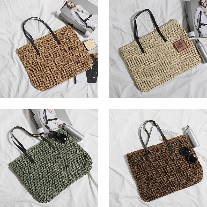 Bohemian Hollow Straw Beach Handbag