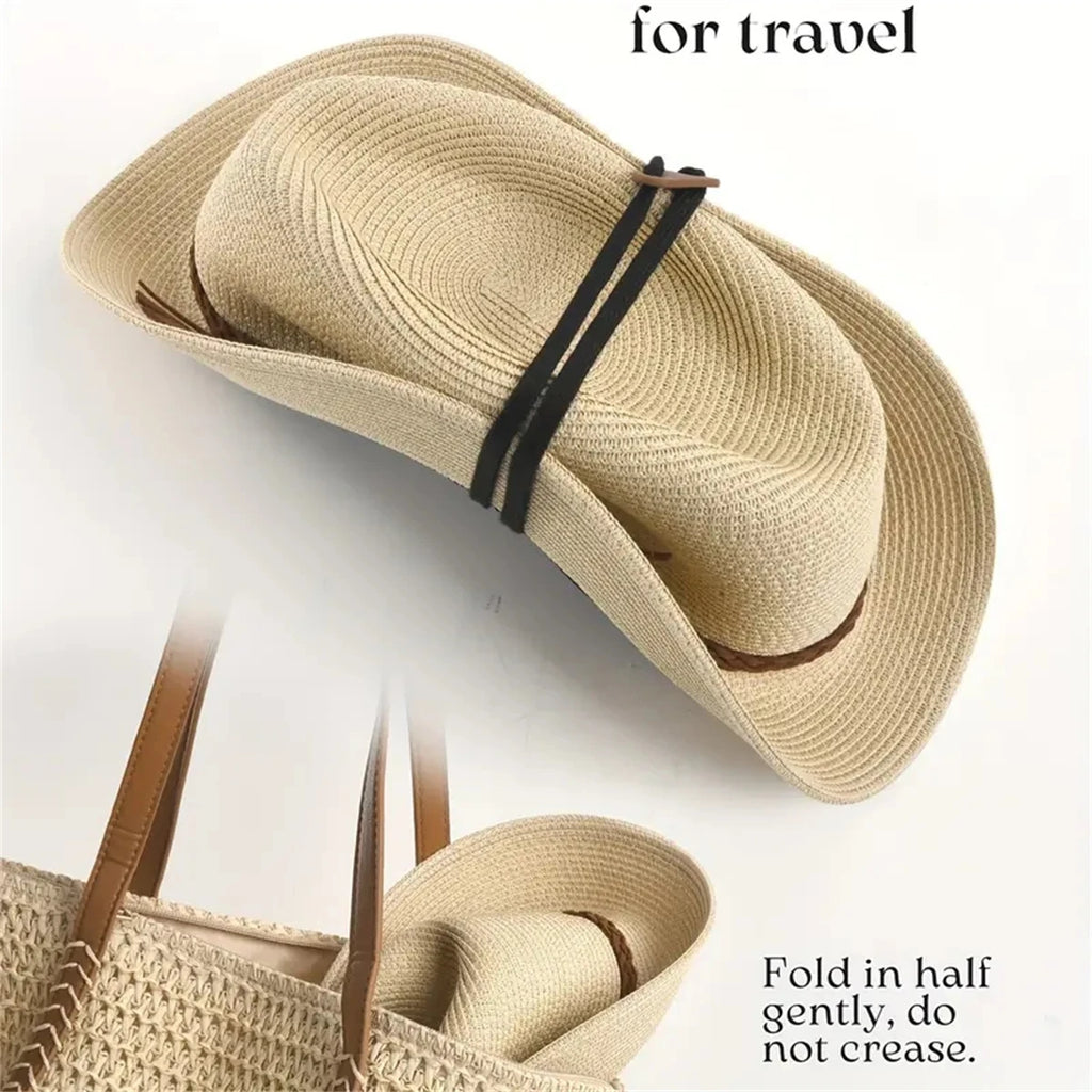 Classic Panama  Cap Braided Belt Decor Straw Sun HatSimple Unisex Travel Beach Hats For women