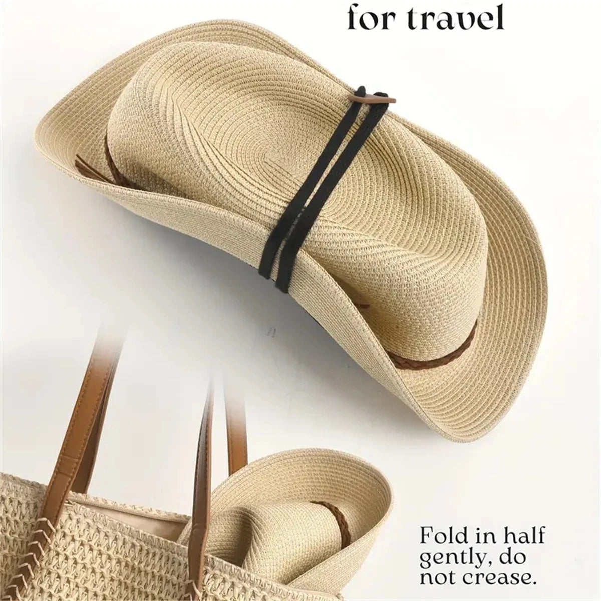 Classic Panama  Cap Braided Belt Decor Straw Sun HatSimple Unisex Travel Beach Hats For women