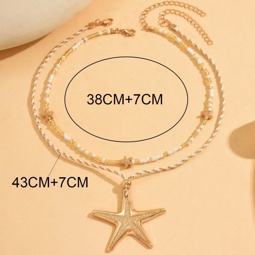 Retro White Starfish Pendant Collarbone Necklace
