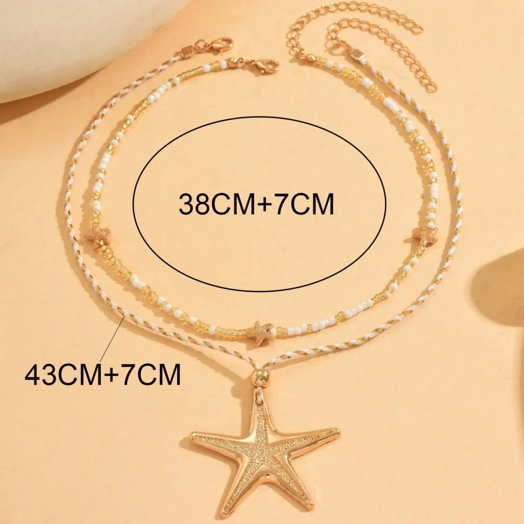 Retro White Starfish Pendant Collarbone Necklace