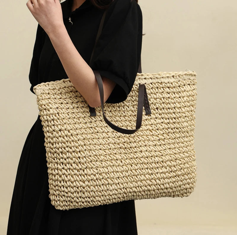 Bohemian Hollow Straw Beach Handbag