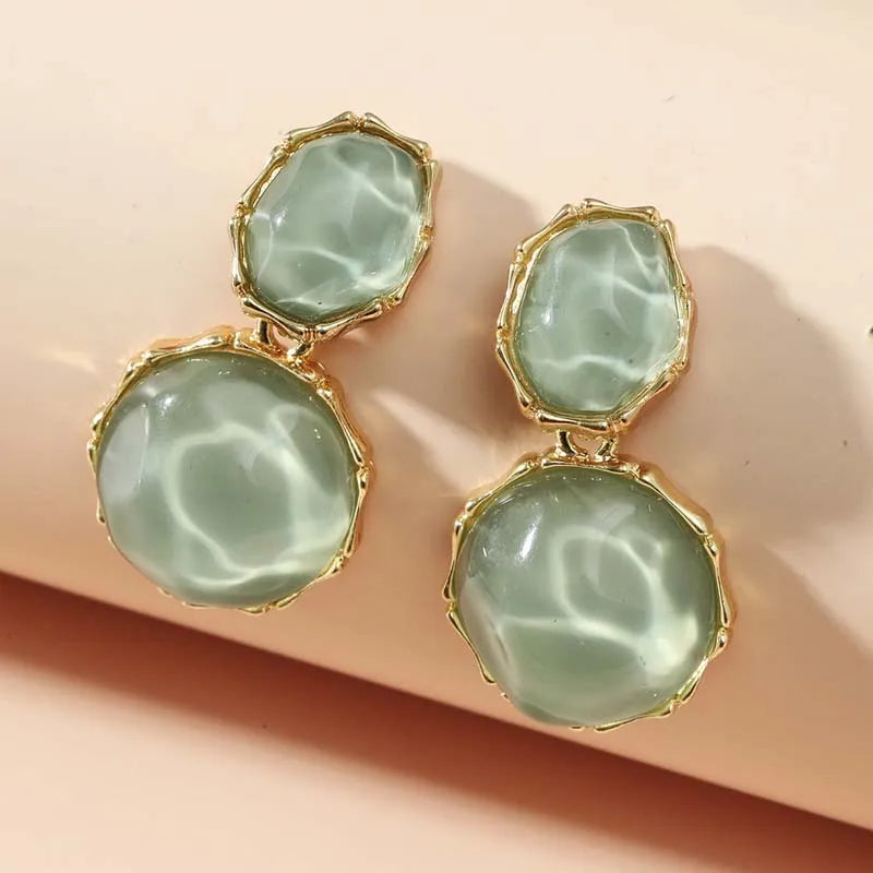 Fashion Green Crystal Oval Dangle Earrings for Women Girls Elegant Resin Acrylic Round Geometric Earrings Jewelry Accessories