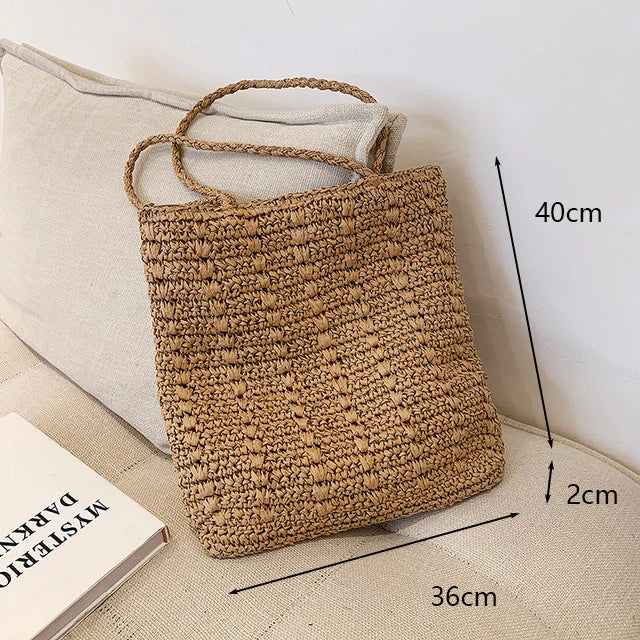 Bohemian Hollow Straw Beach Handabg Handmade Woven Shoulder Bag For Women Raffia Shopping Travel Bag Female Summer Casual Tote