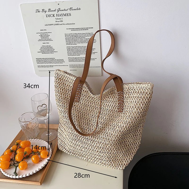 Bohemian Hollow Straw Beach Handabg Handmade Woven Shoulder Bag For Women Raffia Shopping Travel Bag Female Summer Casual Tote