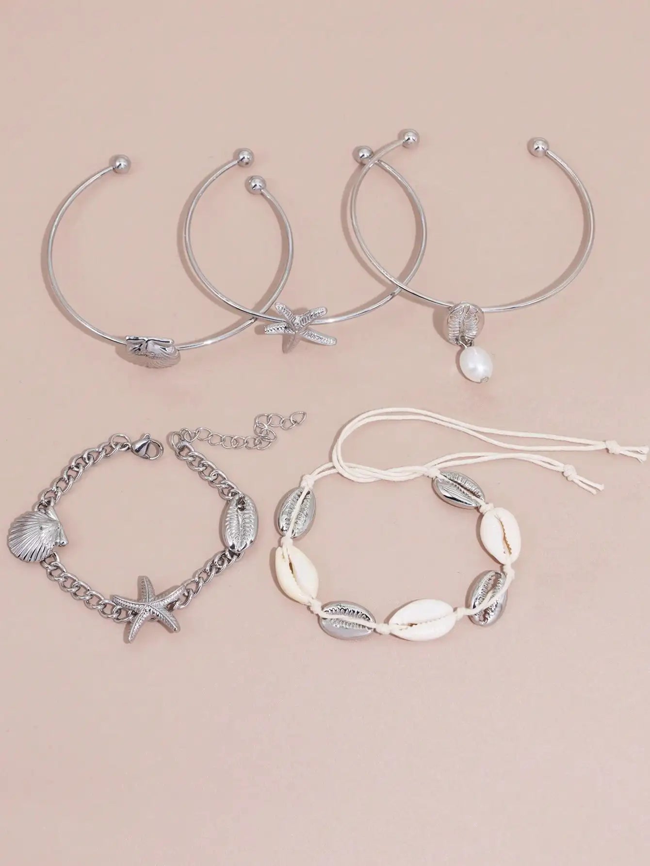 Starfish Shell Pendant Bracelet Set