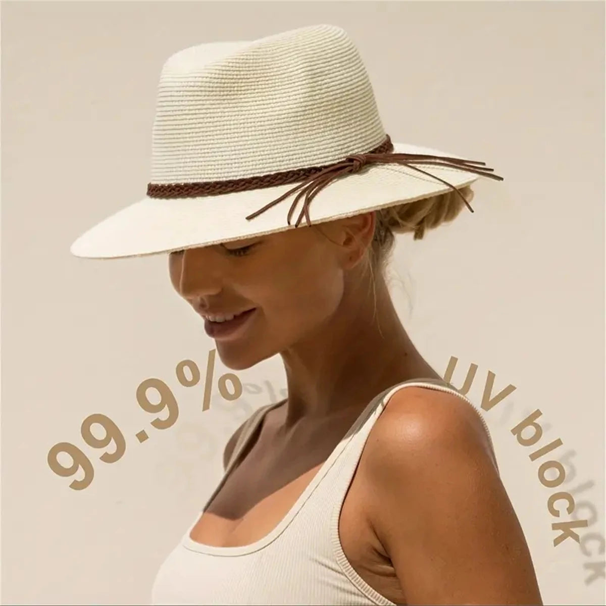 Classic Panama  Cap Braided Belt Decor Straw Sun HatSimple Unisex Travel Beach Hats For women