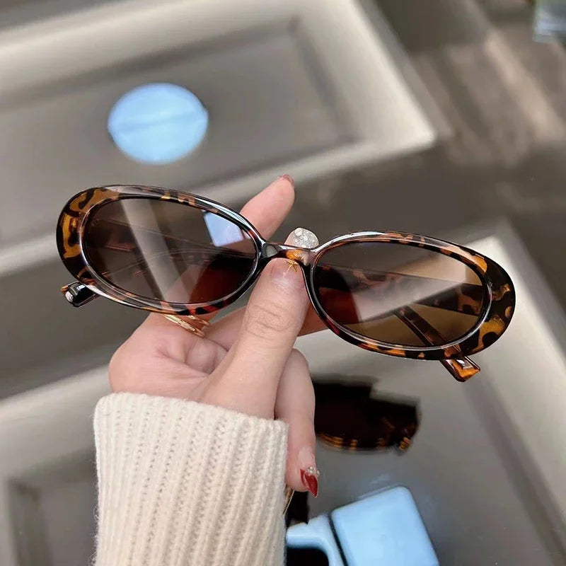 Vintage Oval Sunglasses Women Fashion Brand Designer Sun Glasses Female Retro Leopard Small Frame Mirror Oculos De Sol