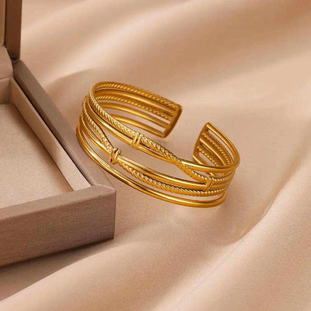 Classic Wrinkle Texture Openning Bangle Bracelet