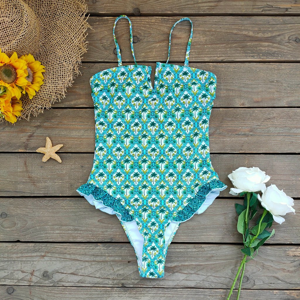 Ruffle Bodysuit Monokini Print Swim Suit