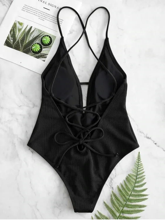 Deep V Neck  Bathing Suit