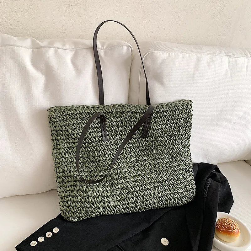 Bohemian Hollow Straw Beach Handbag