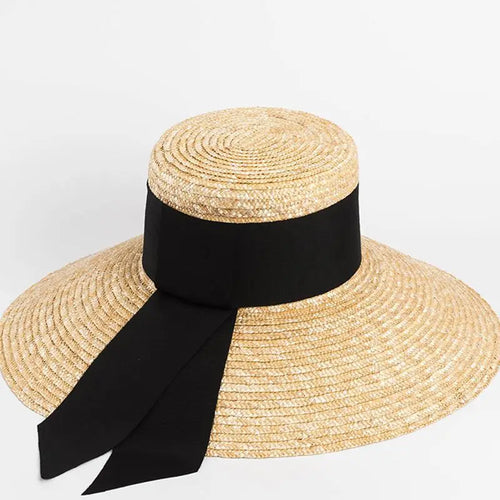 2024 Summer Straw Hat Beach Hat Women's Seaside Sun Hat Vacation Bow Ribbon Flat Top Big Brim Straw Hat praia 모자