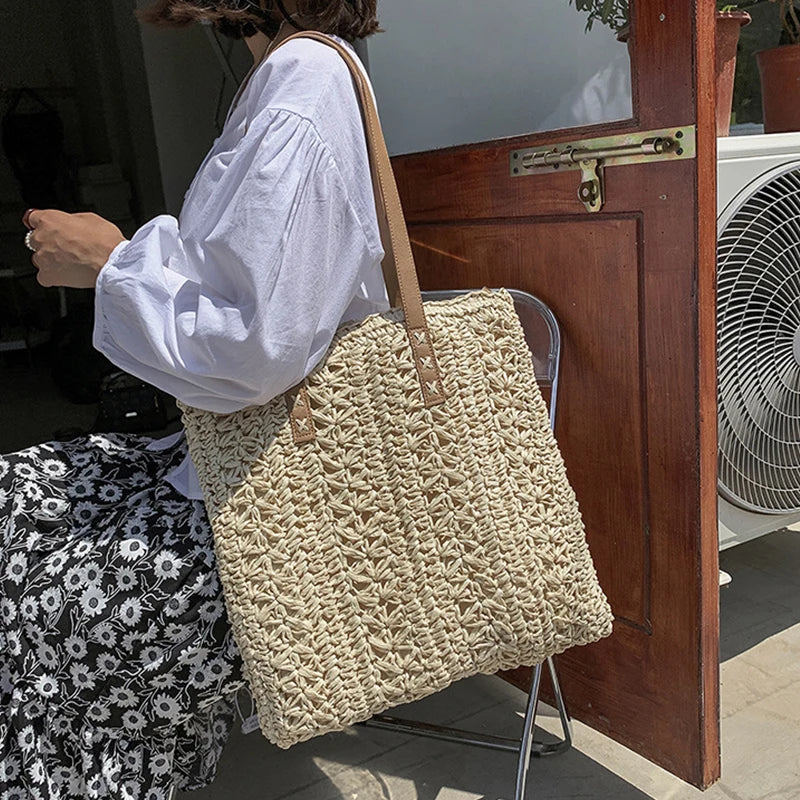Bohemian Hollow Straw Beach Handbag