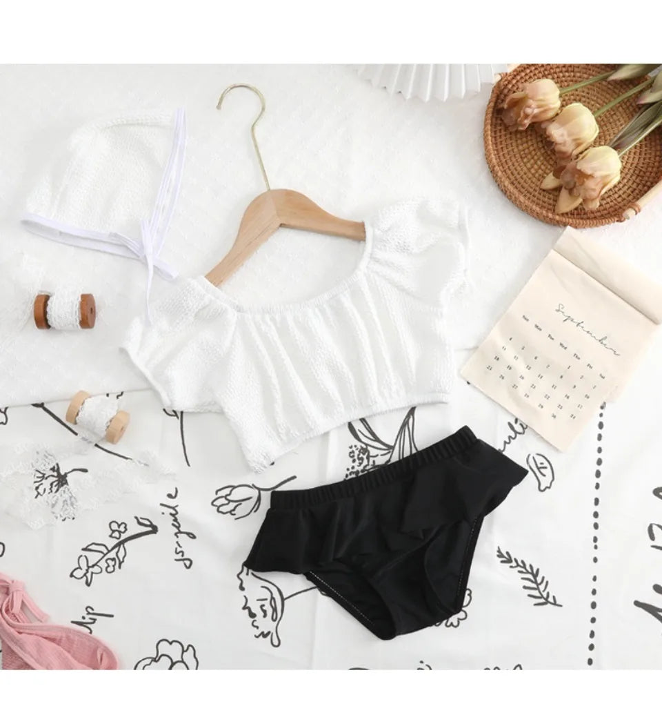 Pleated Bathing Suit With Hat