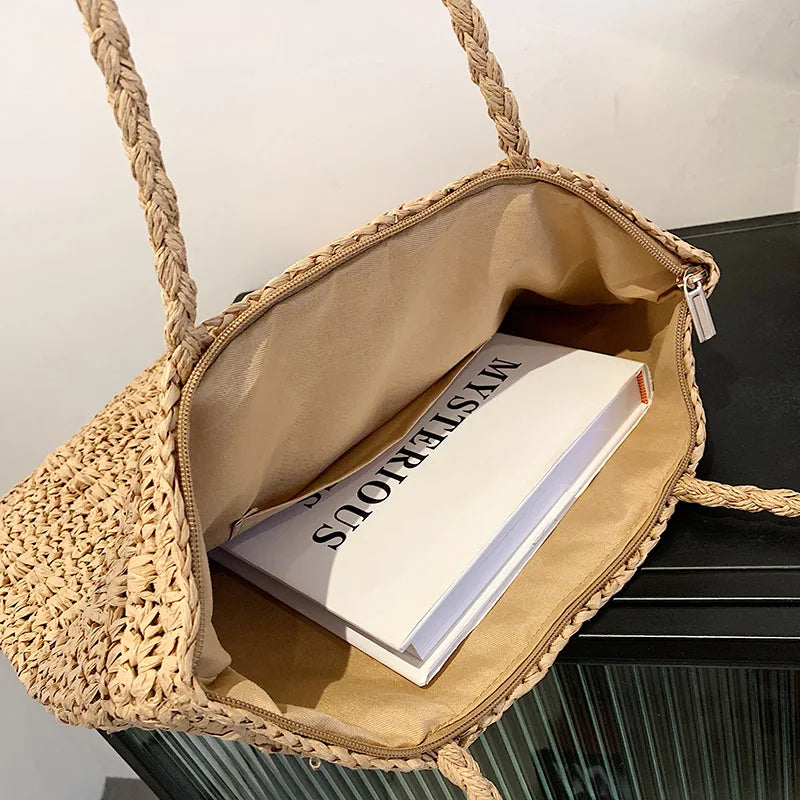 Bohemian Hollow Straw Beach Handbag