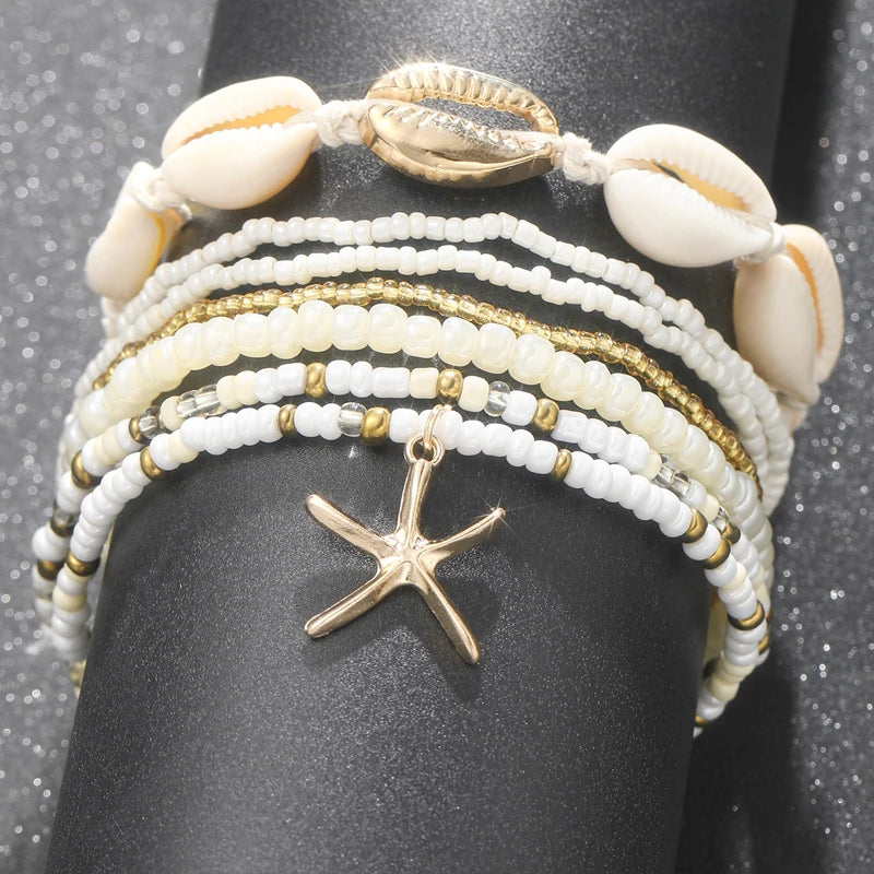 Bohemian Rice Beads Starfish Pendant Anklet