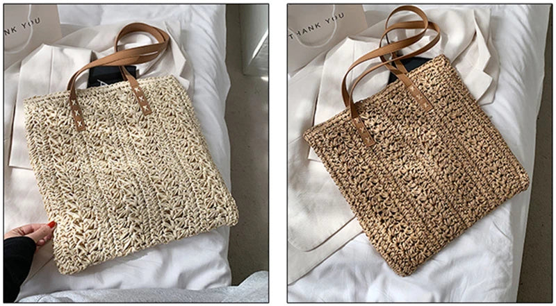 Bohemian Hollow Straw Beach Handbag