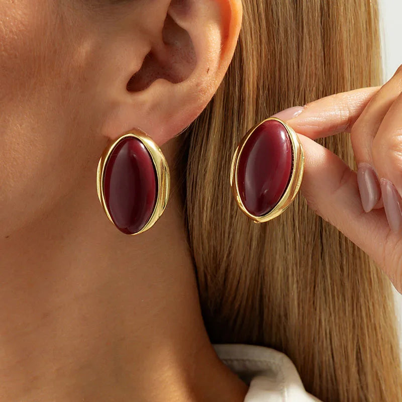 Vintage Resin Acrylic Oval Stud Earrings for Women Trendy Gold Color Geometric Earrings Fashion Jewelry Accessories Gift