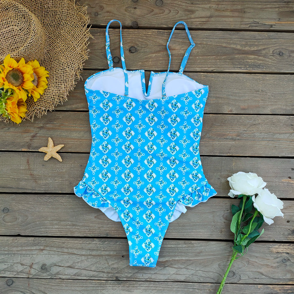 Ruffle Bodysuit Monokini Print Swim Suit
