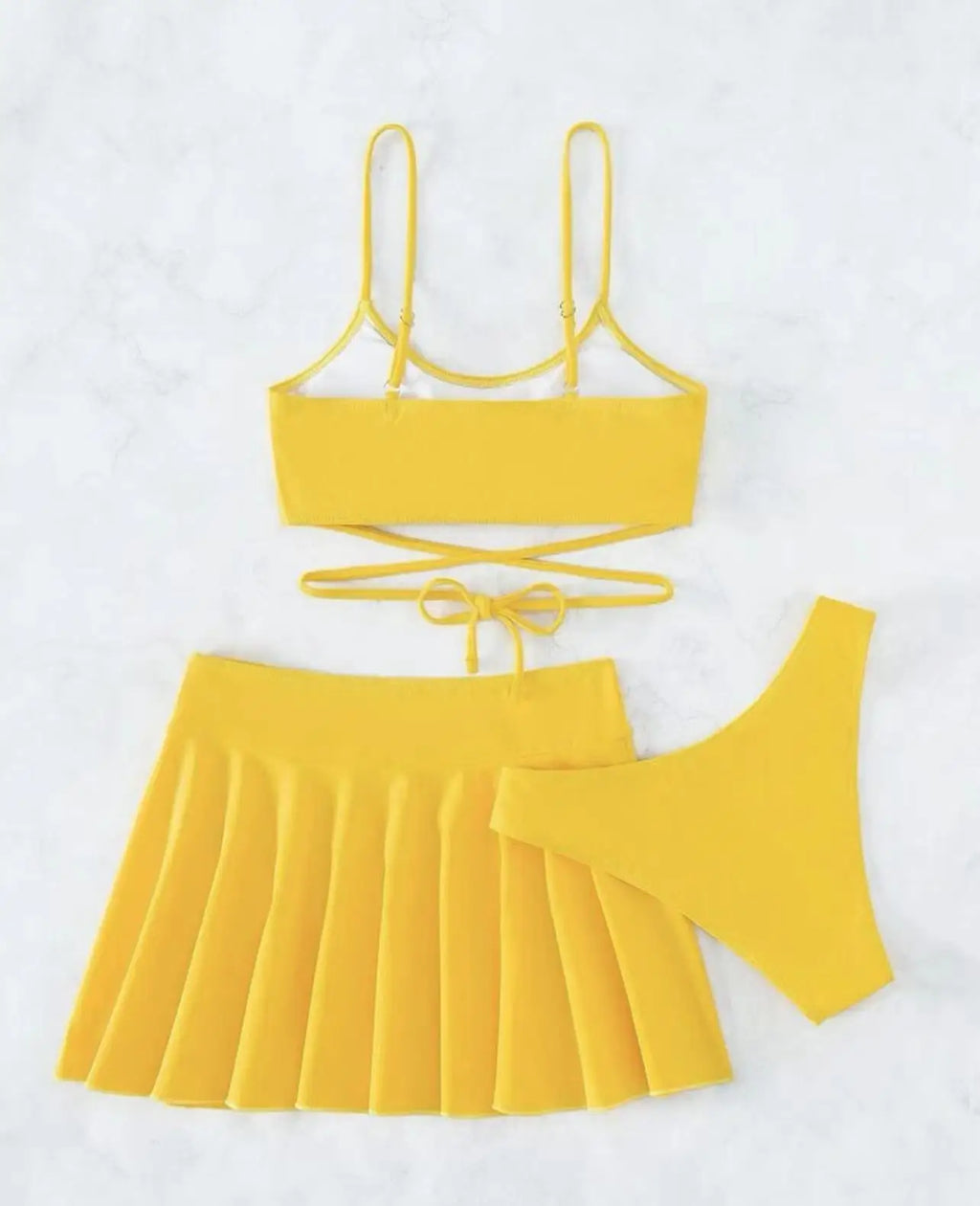 3 Pieces Crisscross Tie Back Bikini & Short Skirt