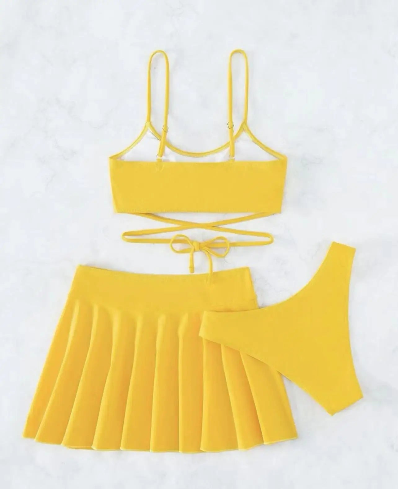 3 Pieces Crisscross Tie Back Bikini & Short Skirt