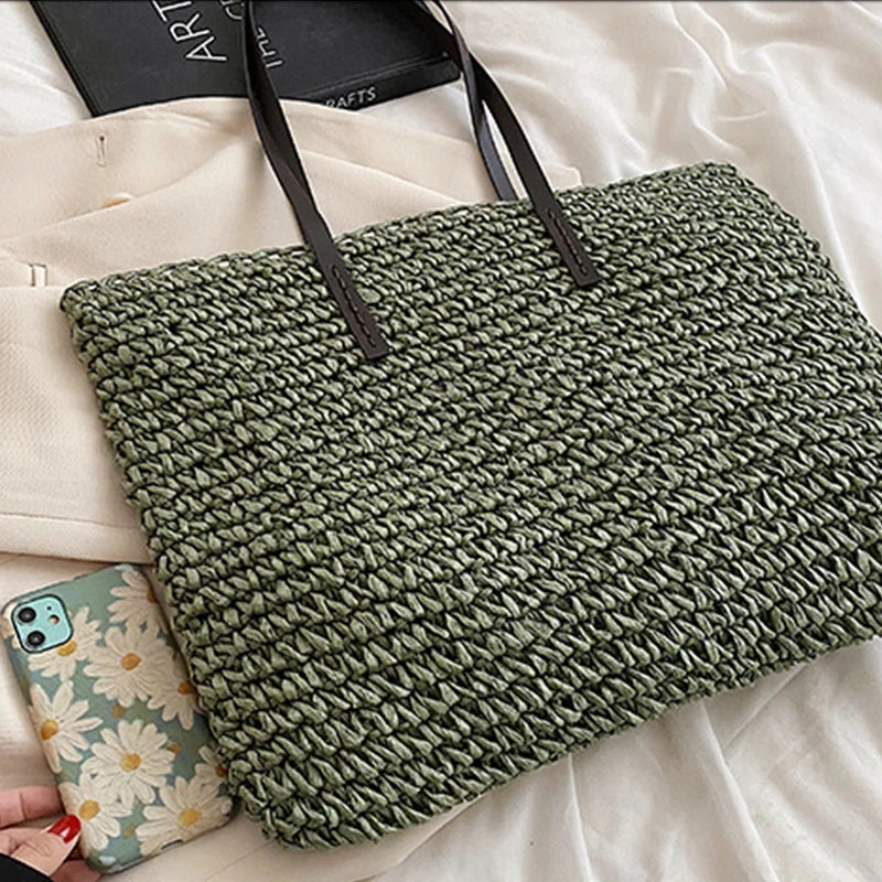 Bohemian Hollow Straw Beach Handbag
