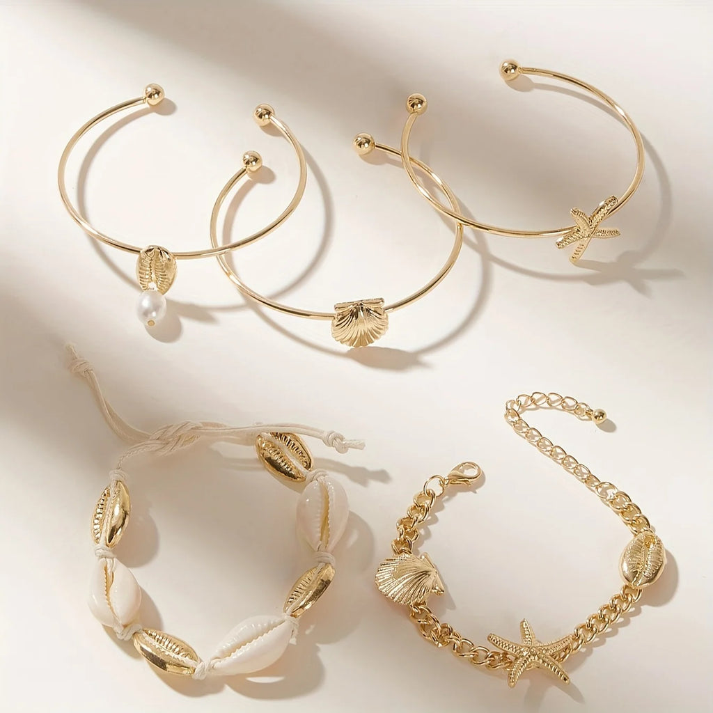 Starfish Shell Pendant Bracelet Set