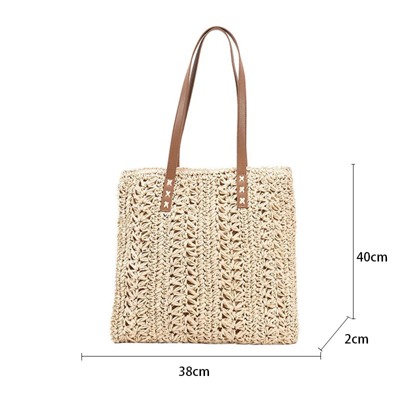 Bohemian Hollow Straw Beach Handbag