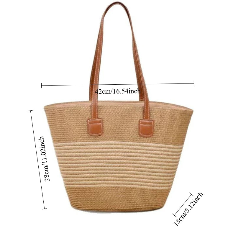 Women's Large Capacity Shoulder Bag Summer Straw Woven Basket Handbag Fashion Female Luxury Designer Beach Bag Bali Shopper Tote