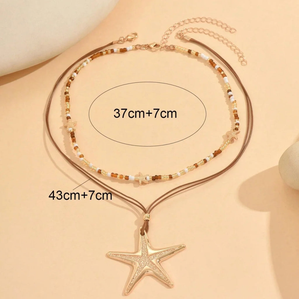 Retro White Starfish Pendant Collarbone Necklace