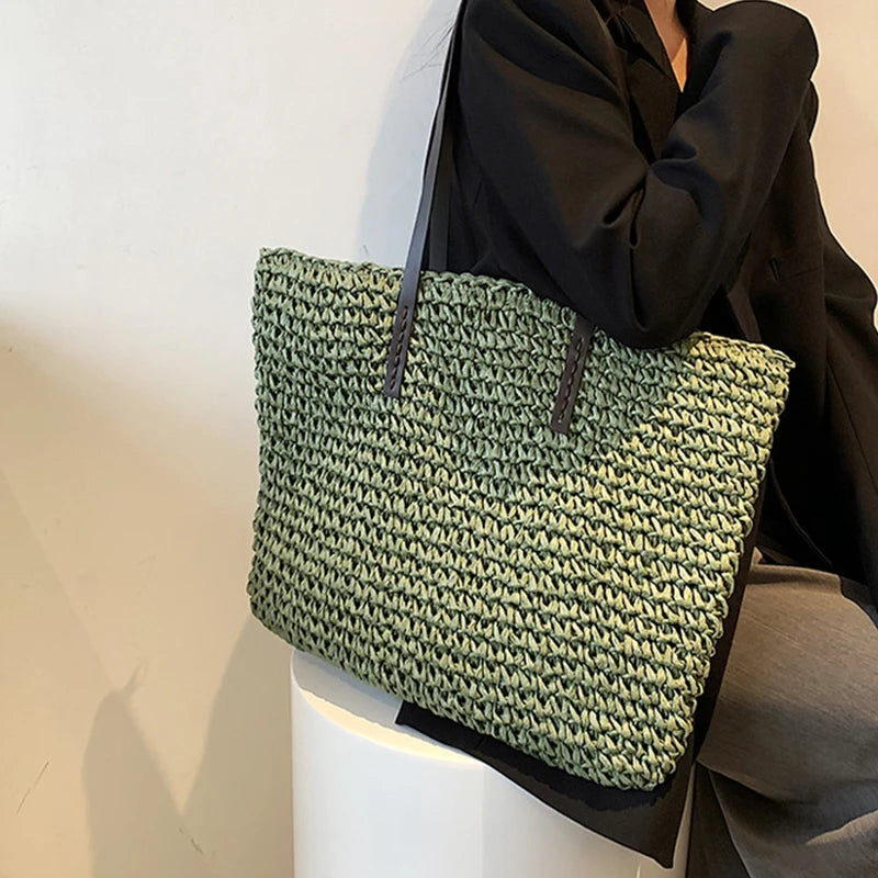 Bohemian Hollow Straw Beach Handbag