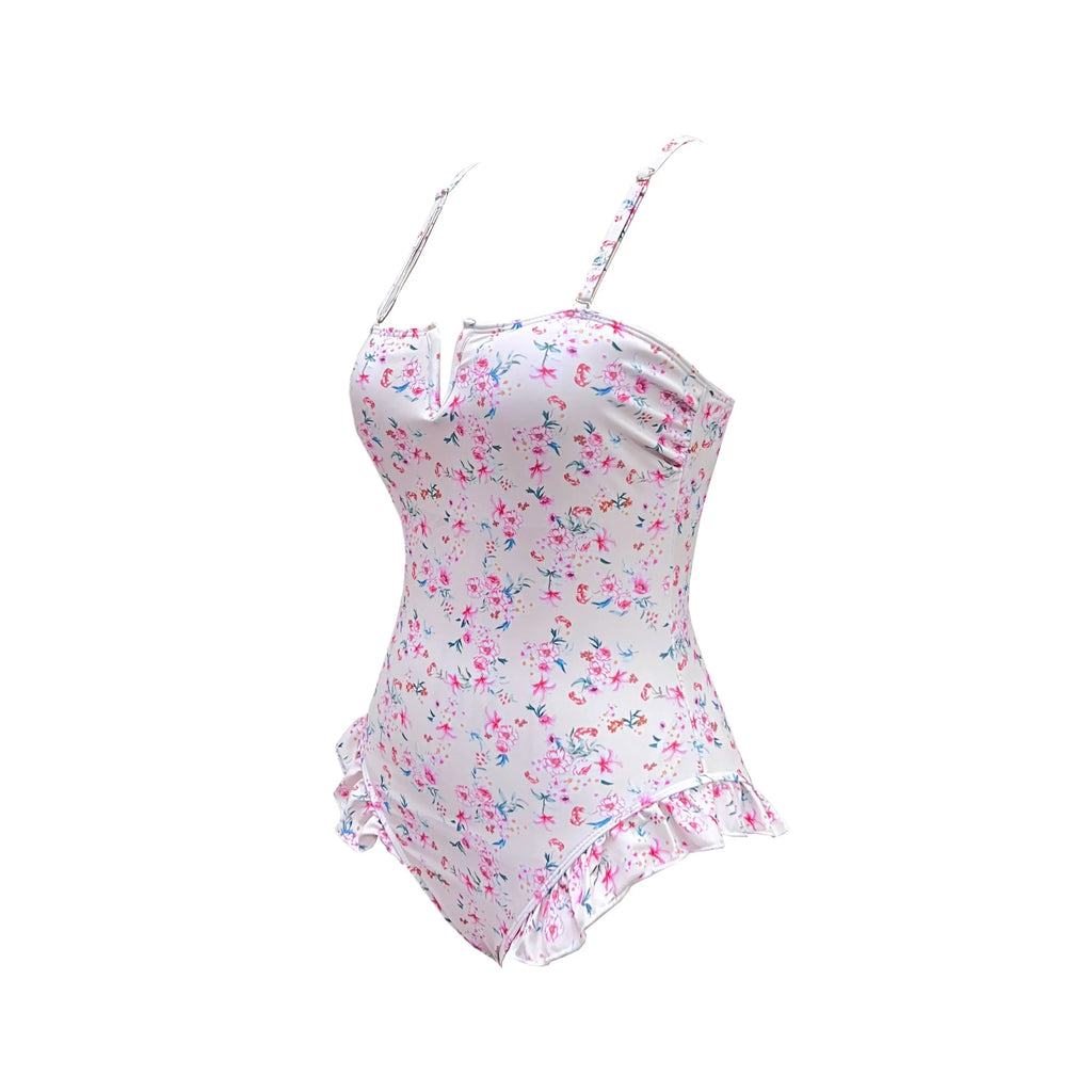 Ruffle Bodysuit Monokini Print Swim Suit