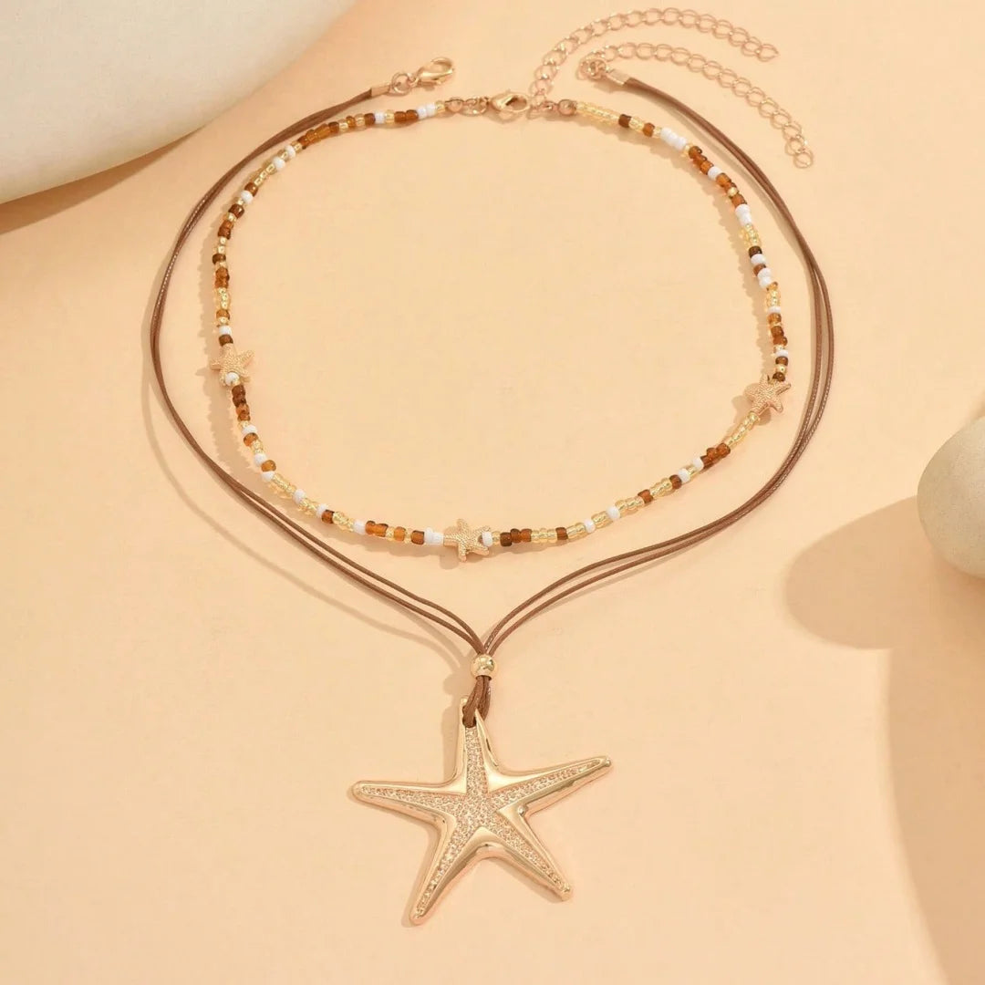 Retro White Starfish Pendant Collarbone Necklace