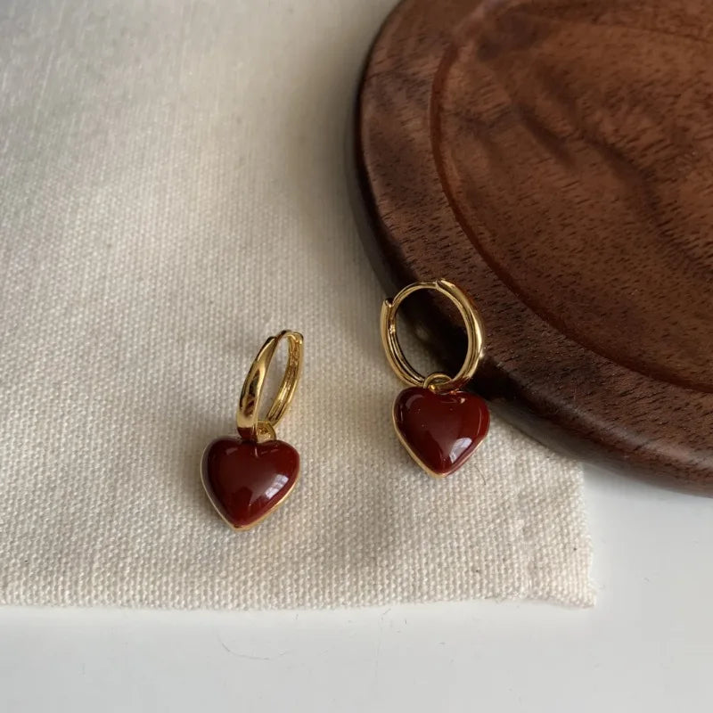 Vintage Red Heart Pendant Earrings