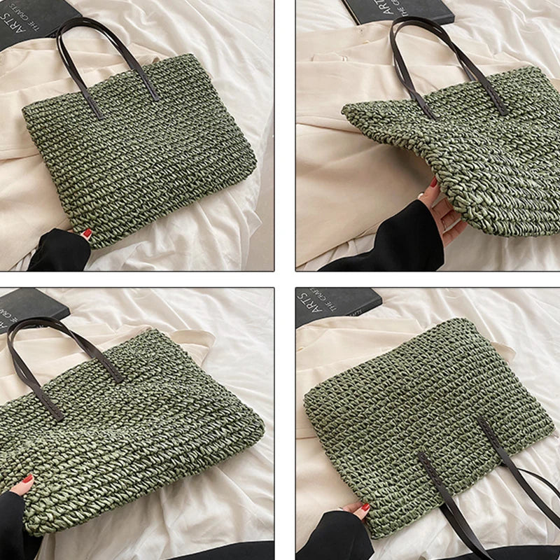 Bohemian Hollow Straw Beach Handbag