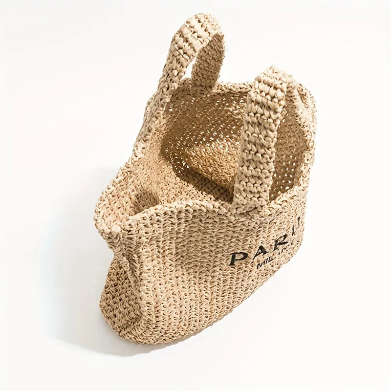 Straw Tote Bag Designer Letters