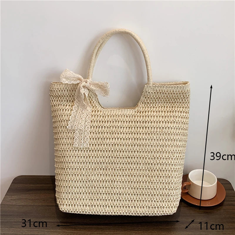 Women Beach Vintage Handmade Woven Shoulder Bag Raffia Rattan Shopping Bags Bohemian Ladies Summer Travel Vacation Casual Totes