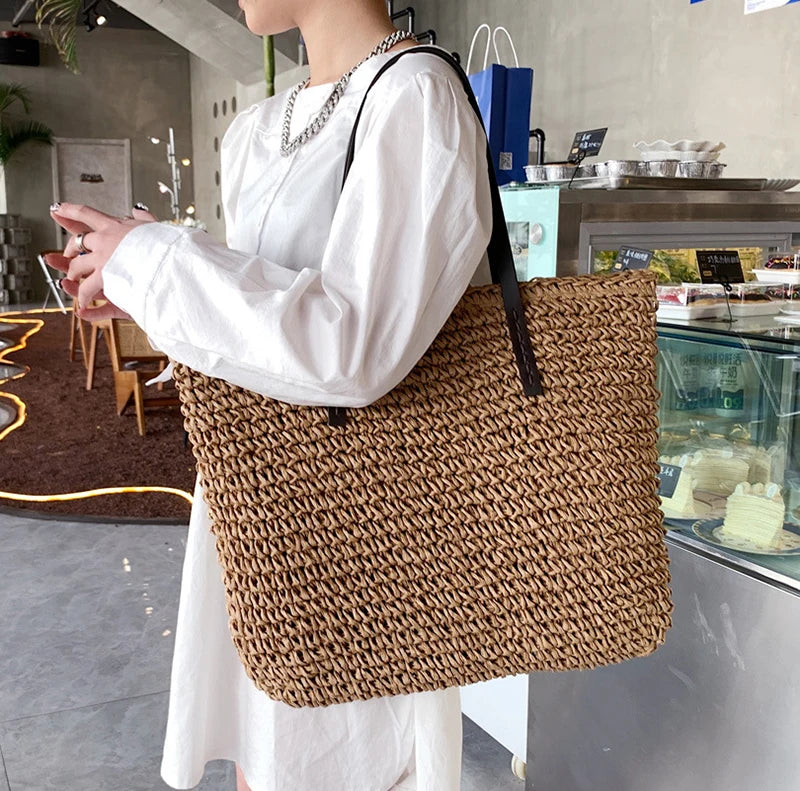 Bohemian Hollow Straw Beach Handbag