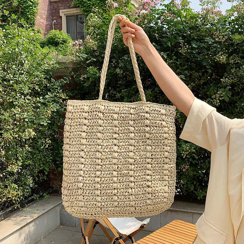 Bohemian Hollow Straw Beach Handbag