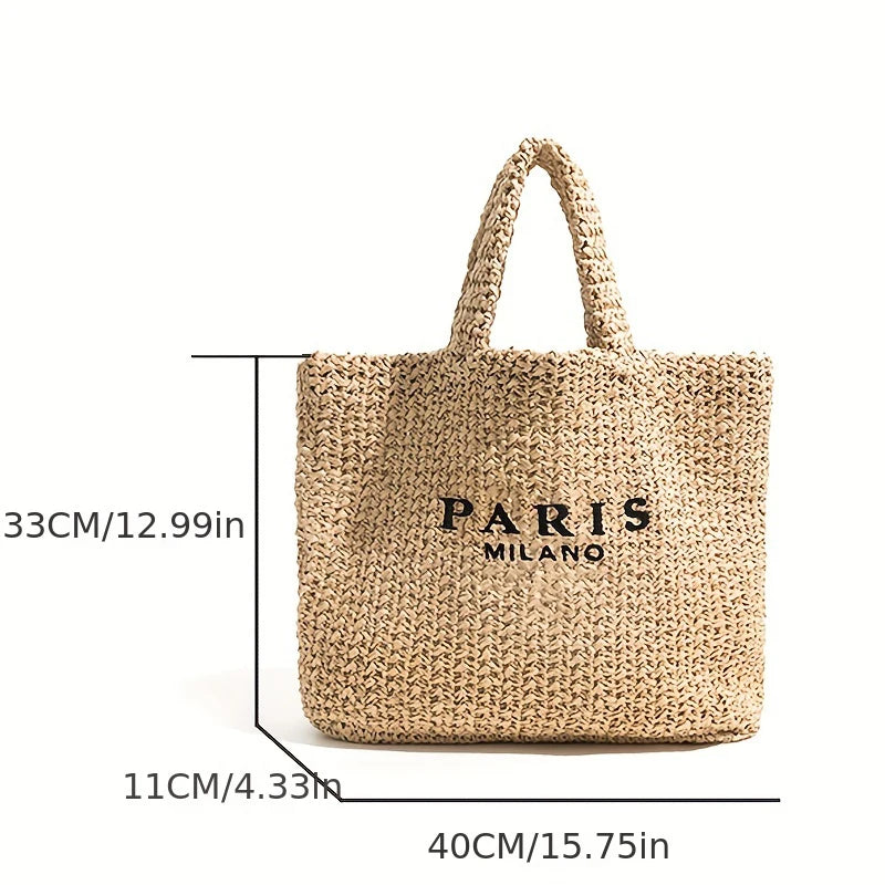 Straw Tote Bag Designer Letters