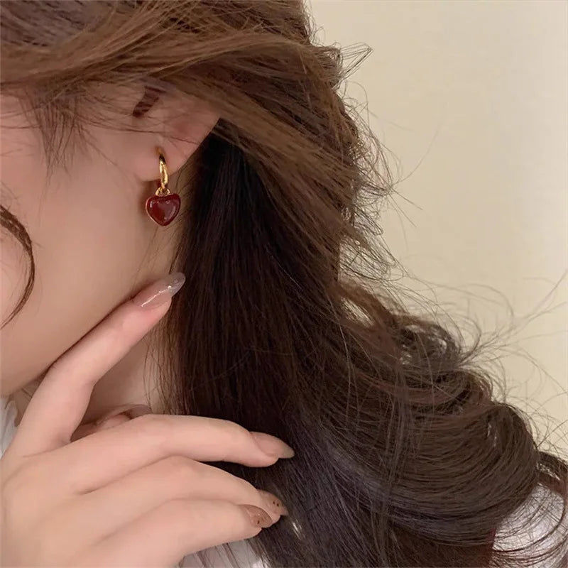 Vintage Red Heart Pendant Earrings