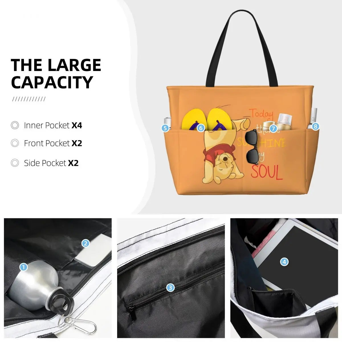 Winnie The Pooh Large Beach Tote Bag