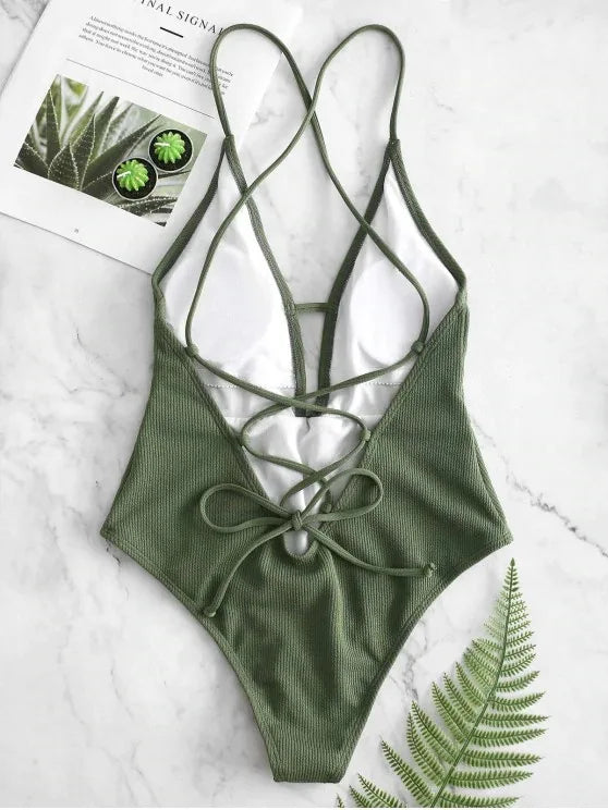 Deep V Neck  Bathing Suit