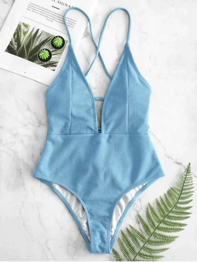 Deep V Neck  Bathing Suit