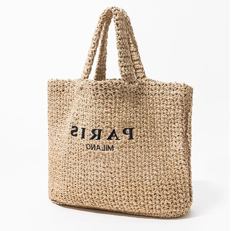 Straw Tote Bag Designer Letters