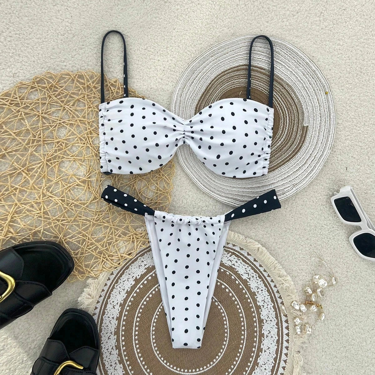 polka dot split swimsuit