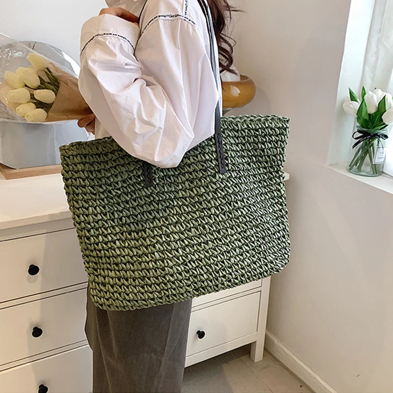 Bohemian Hollow Straw Beach Handbag