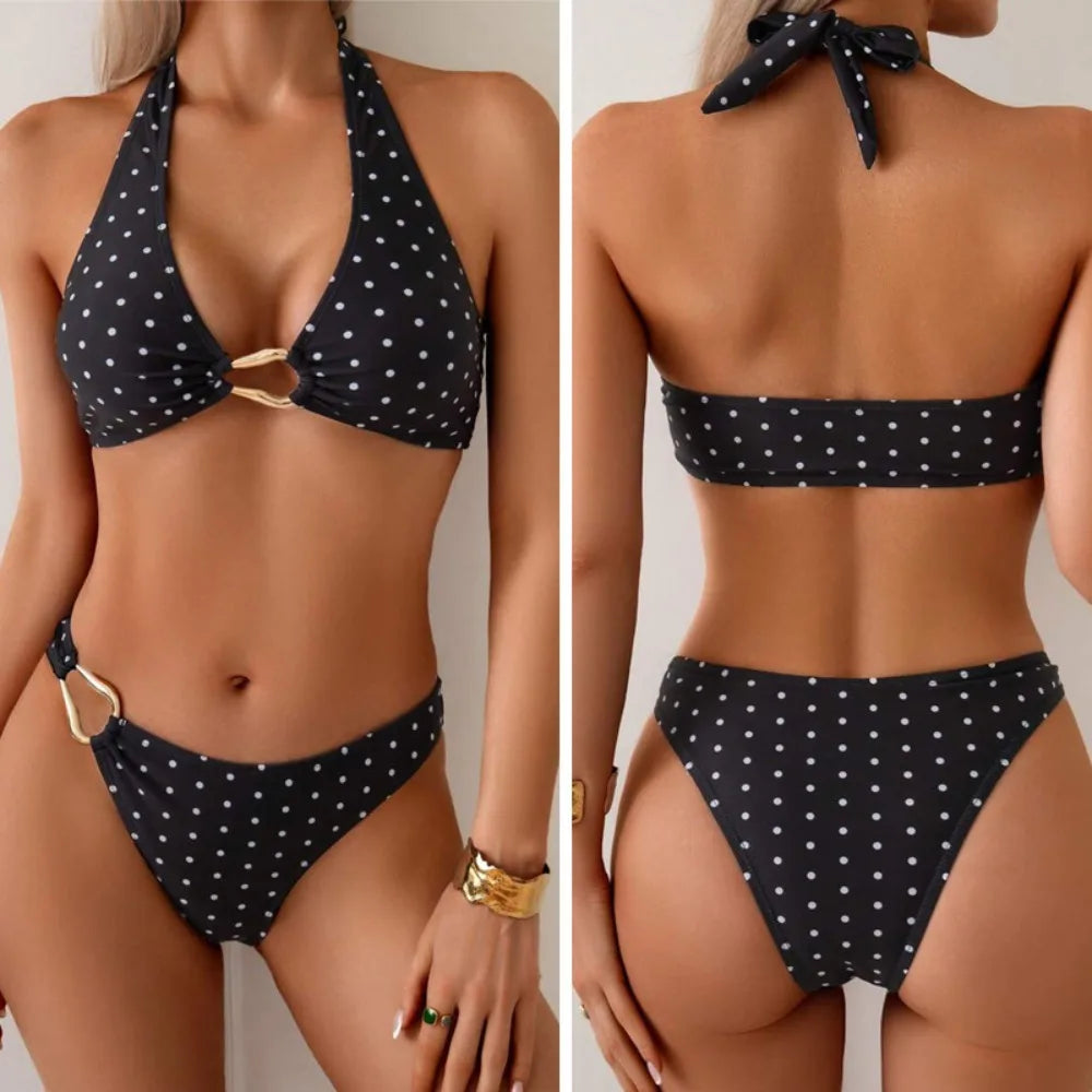 Polka Dot Printing Women's Bikini Set Two-Piece Swimsuit Beach Swimwear V Neck Sexy Bikinis