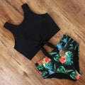 Striped Leopard Front Tie Push Up Two Piece Swimsuit